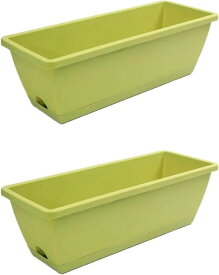 プランター 2枚 野菜深植えプランター排水穴プラスチック ガーデン バルコニー トレイ付き 屋内 屋外 野菜グリーン ボックス 厚い ホーム植物花コンテナー装飾ガーデニング用品 ホーム バルコニー長方形 トラフ エンターテイメント ポット (Large,ダークグリーン)