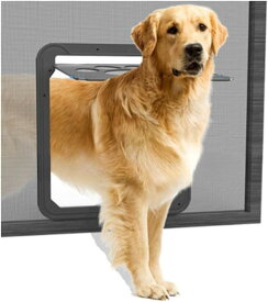 網戸ドア 網戸専用 犬猫出入り口 ペットドア 網戸ペット (中，大型犬用)犬用扉 開閉自由 ロック機能付き 取付簡単37 42 (：24*29,ブラック)