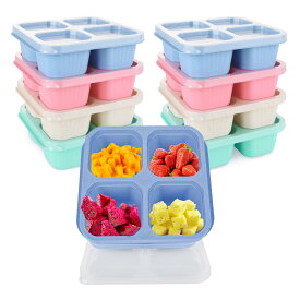 弁当スナック容器8個セット 4コンパートメント 食品保存容器 麦わら 食事準備 ランチボックス プラスチック食品保存容器 電子レンジと食器洗い機対応 (4色)