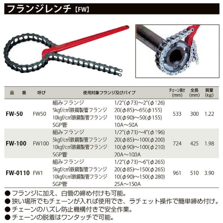 楽天市場】MCC フランジレンチ 425mm チェーン長さ 724mm 組みフランジ 