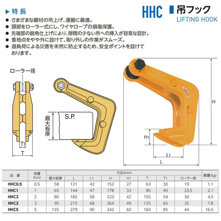 楽天市場】スーパーツール 吊フック 容量3t 最大厚板95mm 先端部鋭角 