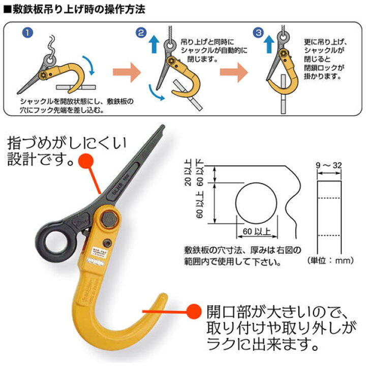 新潟発 スーパーツール 鉄板吊フック スーパーロックフック SLH2N 荷重 