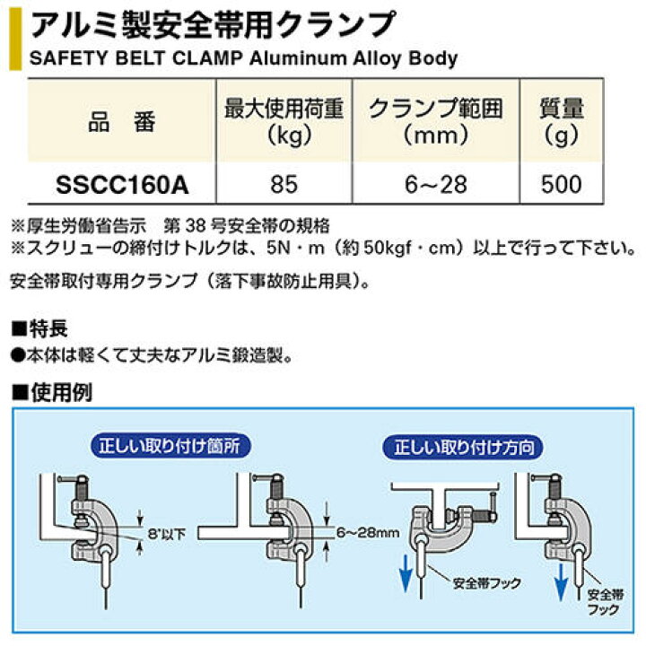 楽天市場】スーパーツール アルミ製安全帯用クランプ クランプ範囲 3 