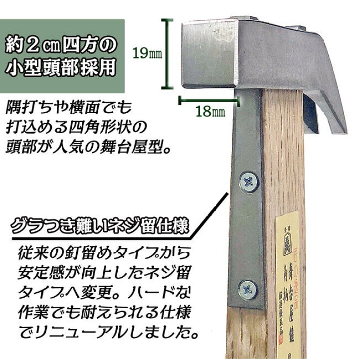楽天市場】王将 燕三条発 舞台屋鎚 なぐり 磨き仕上げ 21mm 京都太秦型 