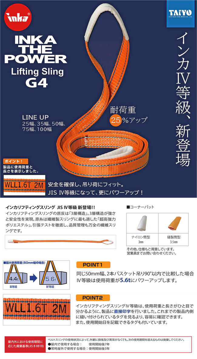 楽天市場】TAIYO 4本吊繊維スリング IV等級スリング仕様 25mm幅 1M 