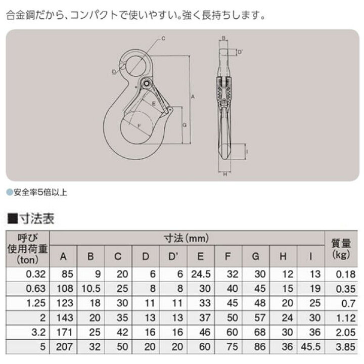 楽天市場】大洋製器工業 Vフック 使用荷重 1.25t アイフック 先端吊り 