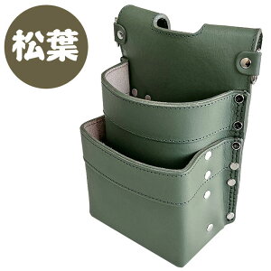 鳶壱 総本革製 2段腰袋 一枚革仕様 ブラック ネイビー カーキ オール牛黒床革製 安全帯 フルハーネス対応 D環付 背面スリット付 漆黒 深藍 松葉 鳶 かっこいい 腰道具 腰袋 日本製 LX-26 Tobiichi