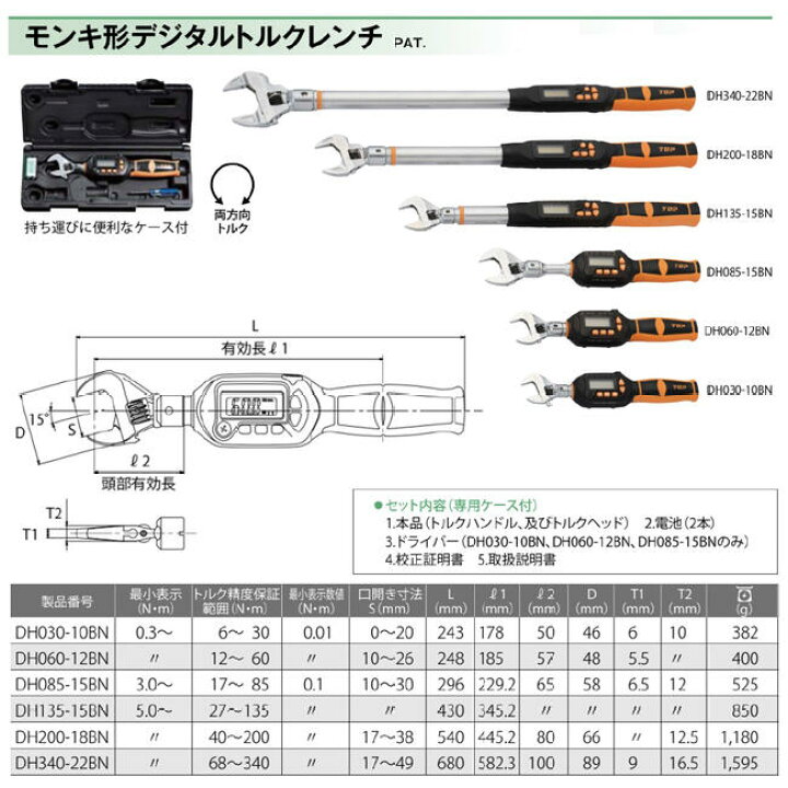 楽天市場】トップ工業 モンキ形デジタルトルクレンチ トルク範囲 12
