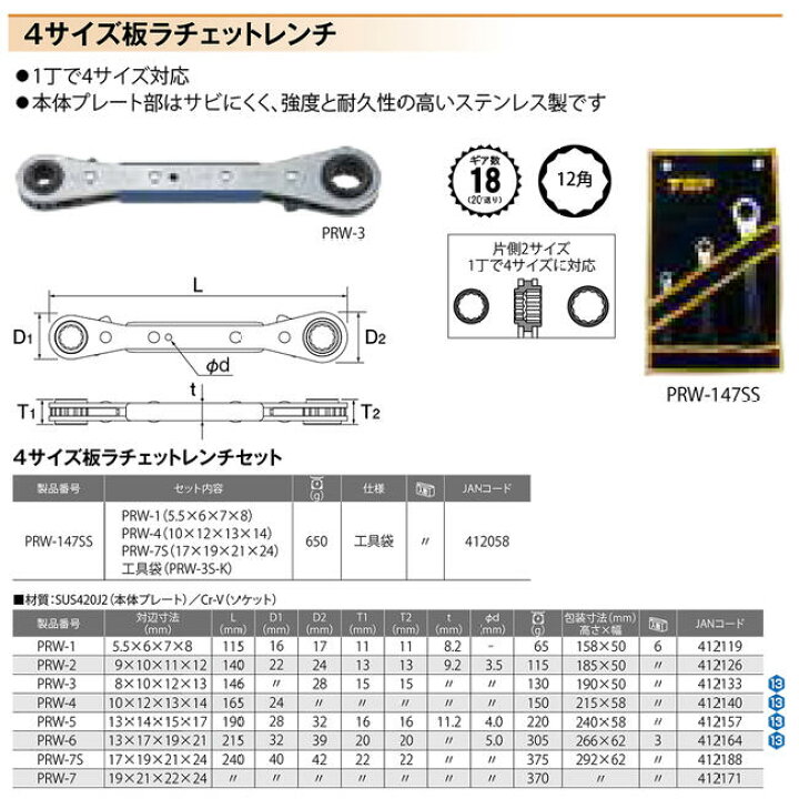 楽天市場】トップ工業 4サイズ板ラチェットレンチ 工具袋セット 板 