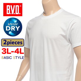肌着 ビーブイディー 半袖 2枚セット 3L 4L 大きいサイズ メンズ クルーネック 吸水速乾 ドライ ホワイト 白無地 B.V.D. アンダーシャツ tシャツ インナー 大きいサイズメンズ肌着のサカゼン