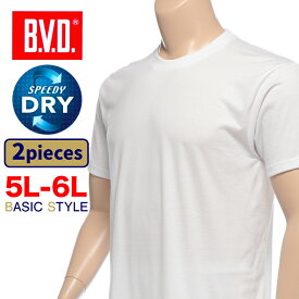 肌着 ビーブイディー 半袖 2枚セット 5L 6L 大きいサイズ メンズ クルーネック 吸水速乾 ドライ ホワイト 白無地 B.V.D. アンダーシャツ tシャツ インナー 大きいサイズメンズ肌着のサカゼン