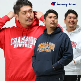 パーカー 大きいサイズ メンズ USAコットン ロゴプリント プルオーバー スウェット ホワイト ブライトレッド ネイビー 3L 4L 5L Champion チャンピオン 23SSBTS