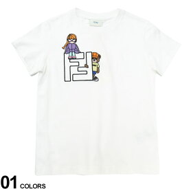 FENDI フェンディ FF刺繍 クルーネック 半袖 Tシャツ ブランド キッズ 子供服 トップス Tシャツ 半袖 シャツ 丸首 FDKLUI123