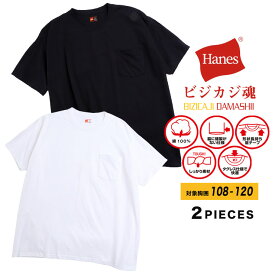 クルーネック 半袖 Tシャツ 2枚セット 大きいサイズ メンズ ビジカジ魂 綿100％ 抗菌防臭 アンダーシャツ インナー アンダーウェア ホワイト ブラック 3L 4L Hanes ヘインズ