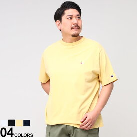 半袖 Tシャツ 大きいサイズ メンズ ワンポイント クルーネック ONE POINT T-SHIRT コットン ホワイト ブラック ライトイエロー ネイビー 3L 4L 5L Champion チャンピオン