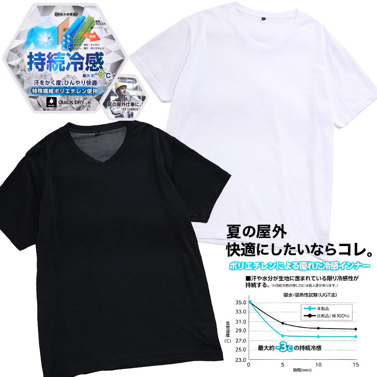 半袖 Tシャツ 大きいサイズ メンズ BODY-X 持続冷感 Vネック アンダーシャツ インナー ホワイト ブラック 5L-6L