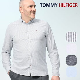 オックスシャツ 大きいサイズ メンズ ストレッチ ボタンダウン 長袖 カジュアルシャツ ホワイト サックス ネイビー 1XL 2XL TOMMY HILFIGER トミーヒルフィガー
