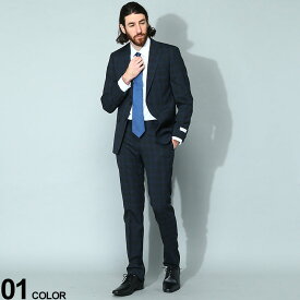 エントリーでさらにポイント+4倍 Calvin Klein カルバンクライン ストレッチ チェック シングル スーツ SLIMFIT ブランド メンズ 男性 ビジネス フォーマル スーツ CKMABRY5UZX019