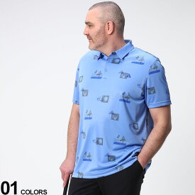 半袖 ポロシャツ 大きいサイズ メンズ 総柄 ALLOVER PRINT POLO ゴルフ スポーツ ブルー 1XL 2XL adidas アディダス