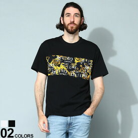 VERSACE JEANS COUTURE ヴェルサーチェ ジーンズ クチュール ロゴクチュール 切り替え クルーネック 半袖 Tシャツ ブランド メンズ 男性 トップス Tシャツ 半袖 シャツ VC74GAH617JS161