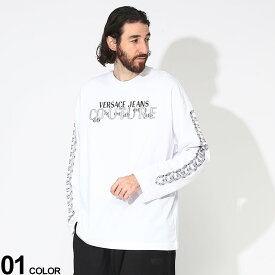 VERSACE JEANS COUTURE ヴェルサーチェ ジーンズ クチュール チェーンロゴ クルーネック 長袖 Tシャツ ブランド メンズ 男性 トップス Tシャツ 長袖 ロンT VC75GAHF03CJ00F