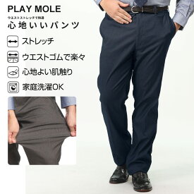 ノータック スラックス 大きいサイズ メンズ ストレッチ ウォッシャブル ボトムス パンツ ビジカジ ダークグレー ネイビー 100cm 110cm 120cm PLAY MOLE プレイモール