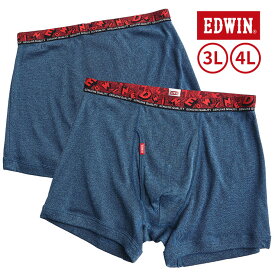 ボクサーパンツ 大きいサイズ メンズ 杢フライス ウエストロゴ 前開き 楽 ブルー 3L 4L EDWIN エドウィン