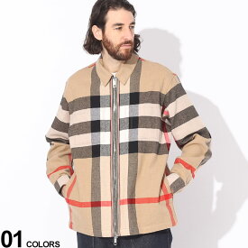 エントリーでさらにポイント+4倍 BURBERRY バーバリー チェック ウールコットン ジップ オーバーシャツ ブランド メンズ 男性 アウター ブルゾン シャツ 長袖 秋冬 BB8050135