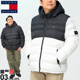 エントリーでさらにポイント+4倍 TOMMY HILFIGER 中綿ジャケット 大きいサイズ メンズ アウター ジャケット ジャンバーフード付き ナイロン フルジップ ロゴ刺繍 黒 白 赤 トミーヒルフィガー ブランド ロゴ ブルゾンショートアウター