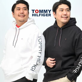 TOMMY HILFIGER 袖プリント プルオーバーパーカー 大きいサイズ メンズ フード付き 裏起毛 アームロゴ スウェット プルパーカー スウェット スエット 白 ホワイト 黒 ブラック トミーヒルフィガー ブランドロゴ