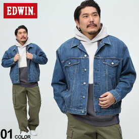 デニム ジャケット EDWIN エドウィン 3L 4L 5L インディゴブルー コットン100％ フロントポケット フルボタン アウター ジャケット ブルゾン 大きいサイズ メンズ