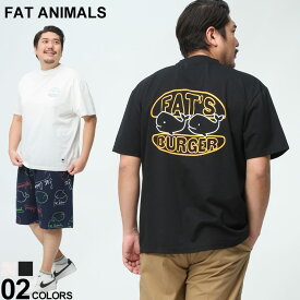 エントリーでさらにポイント+4倍 FAT ANIMALS 半袖Tシャツ ファットアニマルズ 白 黒 クジラ ハンバーガー クルーネック バックプリント ロゴ 大きいサイズ メンズ トップス カットソー 白T 黒T