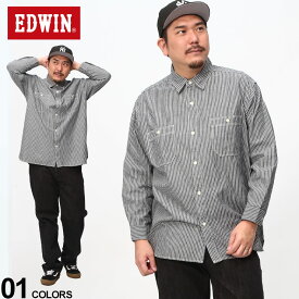 大きいサイズ メンズEDWIN (エドウィン) ヒッコリー 胸ポケット付き 長袖 ワークシャツ ET21389423L5L 大きいサイズ メンズ トップス シャツ 長袖