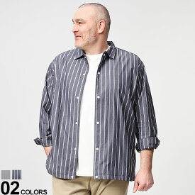 ALPHA CUBIC SPORT アルファキュービックスポーツ 長袖 シャツ ビジネスシャツ カジュアルシャツ 綿100％ ストライプ柄 スナップボタン レギュラーカラー 大きいサイズ メンズ