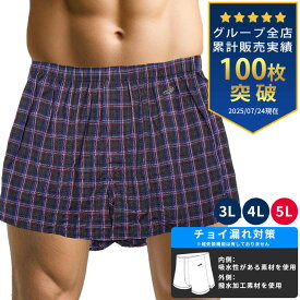 尿漏れパンツ トランクス 大きいサイズ メンズ 男性用 ちょい漏れ パンツ 対策 頻尿 失禁 撥水 チェック柄 前開き エチケット 肌着 下着 3L 4L 5L Crocodile クロコダイル