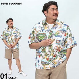 アロハシャツ レインスプーナー reyn spooner 1XL 2XL 3XL ホワイト コットン100％ ドジャース スタジアムプリント レギュラーカラー B5524D22 大きいサイズ メンズ トップス アロハ ハワイアンシャツ 春 夏