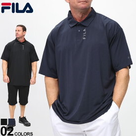 FILA フィラ 半袖 ポロシャツ 冷感 ストレッチ ボーダー ロゴ プリント メッシュ トップス シャツ 大きいサイズ メンズ 黒 3L 4L 5L 6L