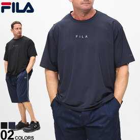FILA フィラ 半袖 Tシャツ 冷感 ストレッチ ボーダーメッシュ トップス 大きいサイズ メンズ ブラック ネイビー 3L 4L 5L 6L
