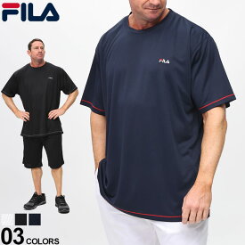 FILA フィラ 半袖 Tシャツ 吸水速乾 ダブルメッシュ クルーネック トップス スポーツム ランニング 大きいサイズ メンズ ホワイト ブラック ネイビー 3L 4L 5L 6L