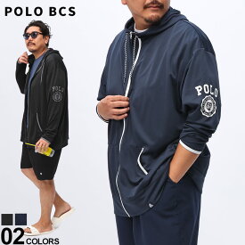 POLO BCS ポロ ビーシーエス ラッシュガード 袖ロゴ フルジップ フード付き アウター 水着 プール ビーチ 大きいサイズ メンズ ブラック ネイビー 3L 4L 5L 6L