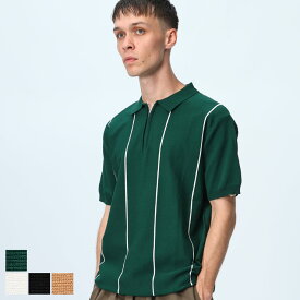 WOODEN DOLL 細ストライプ ハーフジップ 半袖 ニットポロシャツ メンズ 男性 トップス シャツ ニット カジュアルシャツ