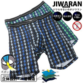 ボクサーパンツ 大きいサイズ メンズ JIWARAN 吸水速乾 消臭 ダイヤ柄 ロング 肌着 下着 前閉じ 立体設計 しみにくい ロングボクサー 3L 4L 5L ブラック ネイビー