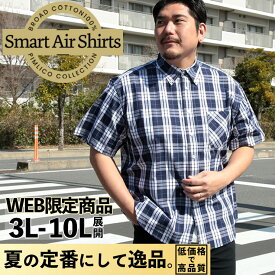 【2点で10％OFFクーポン対象】WEB限定 スマートエアーシャツ 半袖シャツ 3L 4L 5L 6L 7L 8L 9L 10L相当 ブロード チェック ボタンダウン 綿100％ コットン 大きいサイズ メンズ トップス チェックシャツ カジュアルシャツ 夏物 ネイビー ワイン ホワイト ブラウン PIMLICO