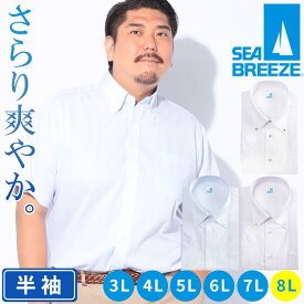 【期間限定ポイント5倍】SEABREEZE (シーブリーズ) SEABREEZE　接触冷感＆高通気 ひんやり爽快 ボタンダウン 半袖ワイシャツ EHCB64B 大きいサイズ メンズ ビジネス Yシャツ クールビズ