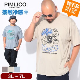 【WEB限定】 半袖 Tシャツ ク 3L 4L 5L 6L 7L 接触冷感 ひんやり ストレッチ 大きいサイズ メンズ ポンチ ダイスプリント サイコロ アメリカン キャラクター ストリート トップス ゆったり PIMLICO ピムリコ クルーネック