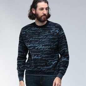 エンポリオアルマーニ ニット 総柄 EMPORIO ARMANI トップス メンズ オールオーバー シグネチャーロゴ 長袖 セーター ウール EAEM2630AF14199 ブランド 個性派 大人 カジュアル 秋冬