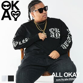 Tシャツ 長袖 メンズ 大きいサイズ オールドイングリッシュロゴ プリント トップス ロンT ホワイト ブラック 1XL 2XL 3XL ALL OKAY オールオーケー サカゼン