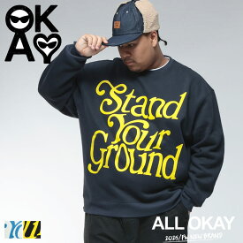 トレーナー スウェット メンズ 大きいサイズ フロントプリント 裏起毛 トップス ホワイト ネイビー 1XL 2XL 3XL ALL OKAY オールオーケー サカゼン