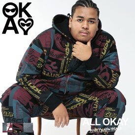 スウェット メンズ 大きいサイズ ジップパーカー ストリート ヒップホップ 総柄 プリント フルジップ トップス フード ビックシルエット オーバーサイズ 1XL 2XL 3XL ALL OKAY オールオーケー サカゼン