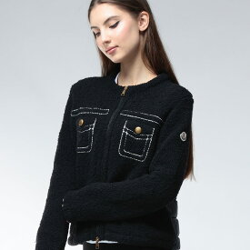 モンクレール ダウン アウター MONCLER レディース ニットダウン バックダウン 切り替え フルジップ ノーカラー ニットジャケット MC9B00005M7104 ブランド シンプル 大人 カジュアル きれいめ 無地